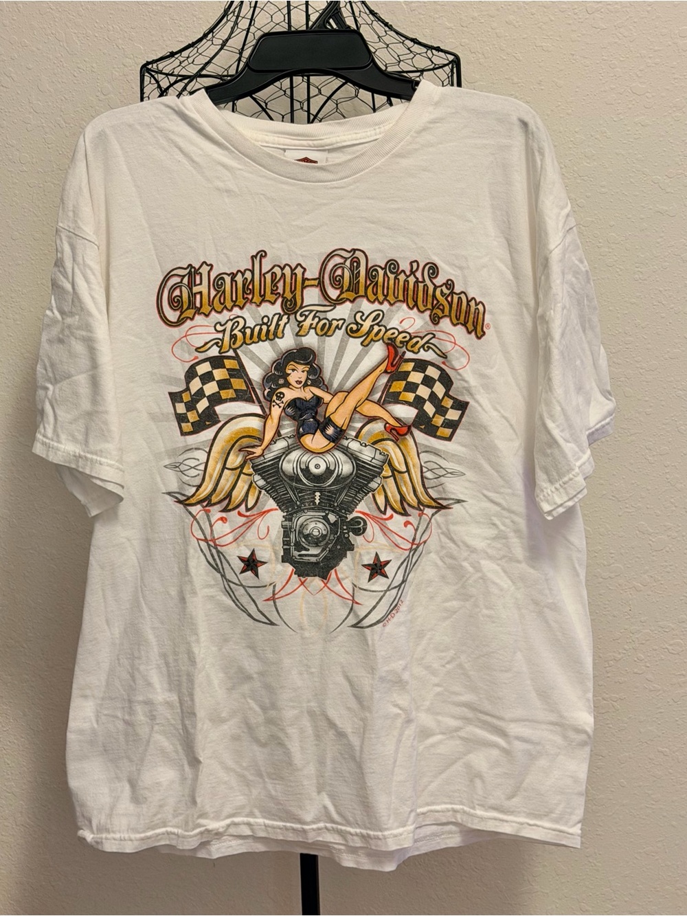 Harley-Davidson White Short Sleeve 'Built For Speed' Pin-Up Graphic Tee
